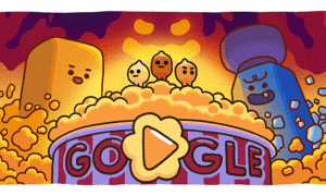 Google doodle celebrates the popcorn, a movie-time and classic late-night snack